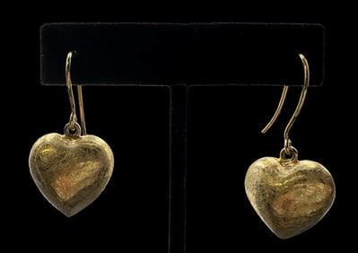 Stylish Vintage Gilt Brushed Sterling Silver Heart Shaped Earrings