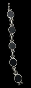 Vintage Mid-Century Modern European 835 Silver & Black Onyx Designer Bracelet