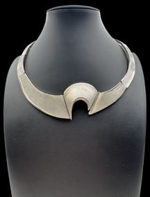 Rare Vintage Brutalist Style Greek Sterling Silver Designer Necklace