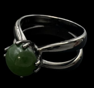 Vintage Mid-Century Modern Sterling Silver & Jade Ring