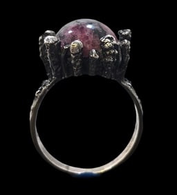 Vintage Mid-Century Modern Brutalist Sterling Silver & Rhodonite Designer Ring
