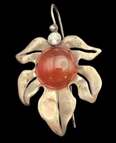 Vintage Sterling Silver, Carnelian & Rhinestone Earring / Pendant
