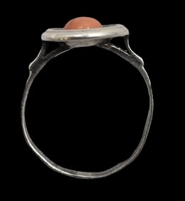 Vintage Mid-Century Modern European 800 Silver & Coral Ring