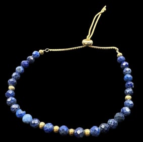 Stylish Vintage Gilt Sterling Silver & Lapis Lazuli Bead Bracelet