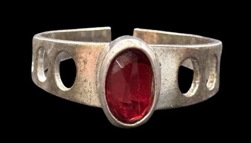Vintage Mid-Century European 835 Silver & Red Gemstone Ring