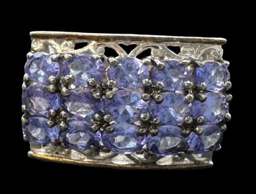 Ornate Vintage Sterling Silver & Purple Rhinestone Cocktail Ring
