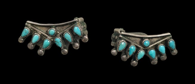 Vintage Native American Zuni Sterling Silver & Turquoise Earrings