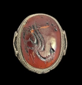 Massive Antique Oriental 900 Silver & Carnelian Signet / Seal Ring