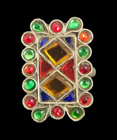 Vintage Mid-Century Modern Sterling Silver & Glass Stone Studio Ring