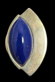 Vintage Mid-Century Modern Sterling Silver & Blue Gemstone Designer Ring