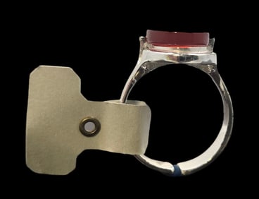 Vintage Mid-Century Modern European 835 Silver & Carnelian Designer Ring - New Old Stock