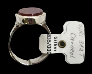 Vintage Mid-Century Modern European 835 Silver & Carnelian Designer Ring - New Old Stock