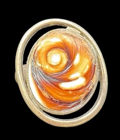 Stylish Vintage Sterling Silver & Shell Fossil Ring