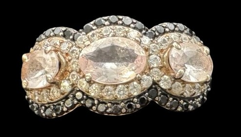 Stylish Vintage Sterling Silver & Rhinestone Cluster Cocktail Ring