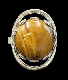 Stylish Vintage Mid-Century Sterling Silver & Tiger's Eye Ring