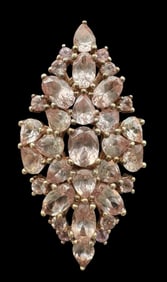 Ornate Vintage Gilt Sterling Silver & Pink Gemstone Cluster Cocktail Ring