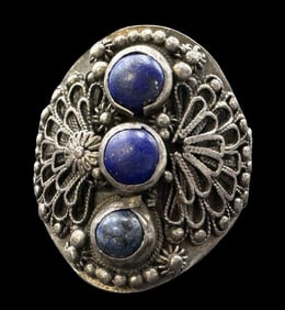 Ornate Vintage Sterling Silver & Lapis Lazuli Ring
