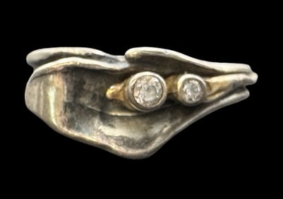 Stylish Vintage Mid-Century Modern Sterling Silver & Gemstone Designer Ring