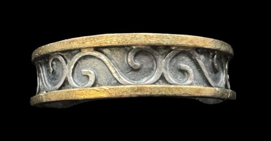 Ornate Vintage Mid-Century 1950s Mexican Gilt Sterling Silver Designer Ring /w Eagle Mark