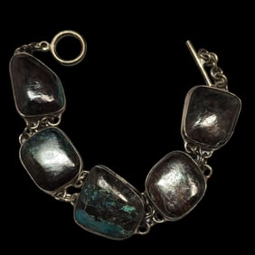 Massive Vintage Sterling Silver & Gemstone Bracelet