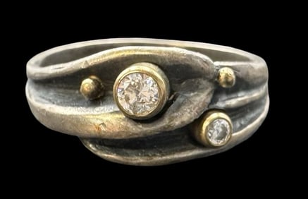 Stylish Vintage Mid-Century Modern Sterling Silver & Gemstone Designer Ring