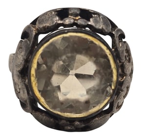 Antique European 800 Silver & Yellow Gemstone Ring