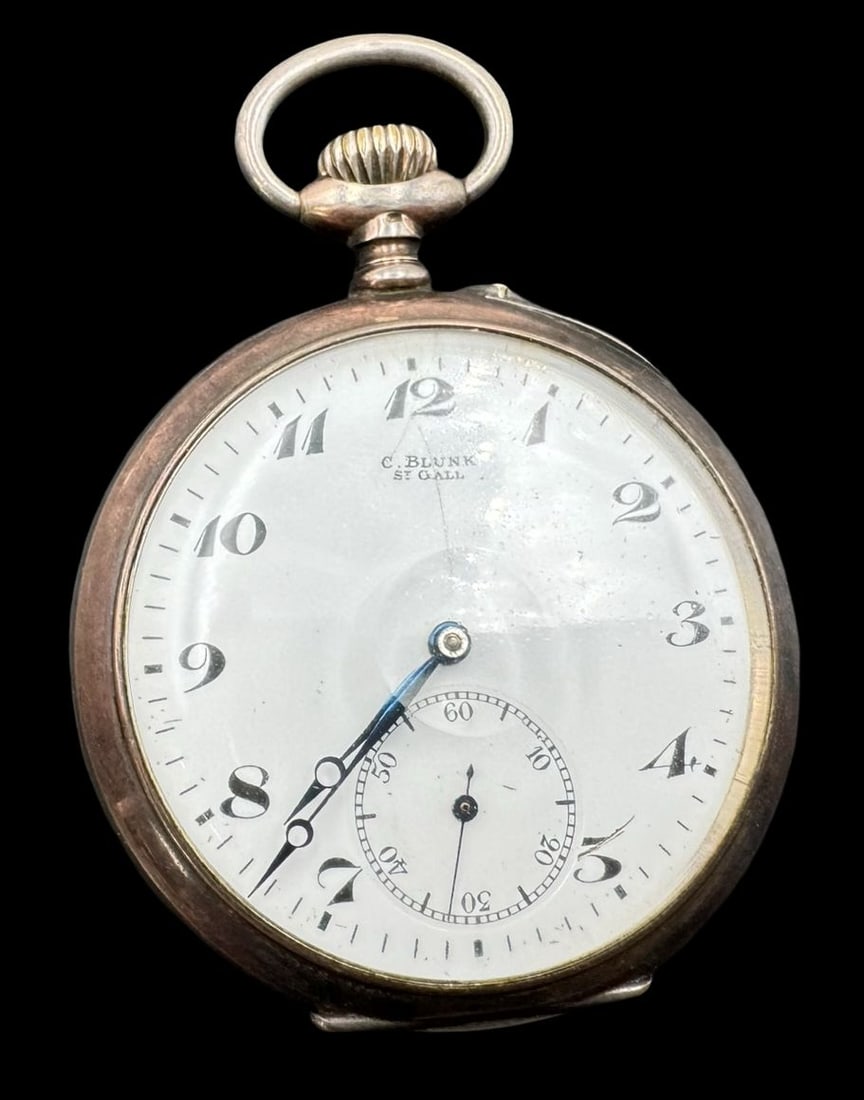 Antique 1900s C. BLUNK ST. GALLEN Swiss 800 Silver Pocket Watch (1 of 4)