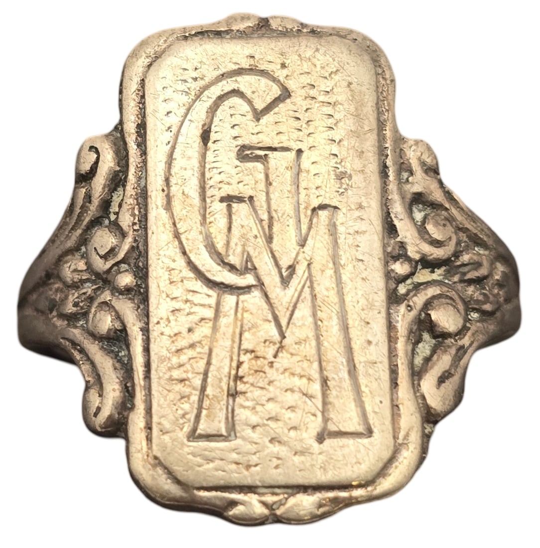Antique European 830 Silver Seal Ring /w Initials "MG" (1 of 7)