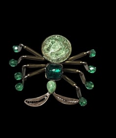 Rare & Unusual Handmade Vintage Goldtone Metal & Glass Insect Brooch