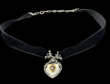 Vintage Alpine European Gilt 835 Silver & Garnet Heart Chocker Necklace