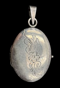 Vintage Ca. 1900s Hand Engraved European Sterling Silver Locket Pendant