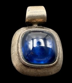Vintage Sterling Silver & Blue Glass Designer Pendant