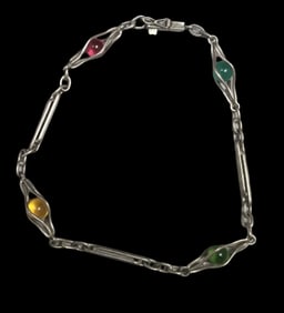 Very Unsusual Vintage Mid-Century European 800 Silver & Gemstone Ball Bracelet