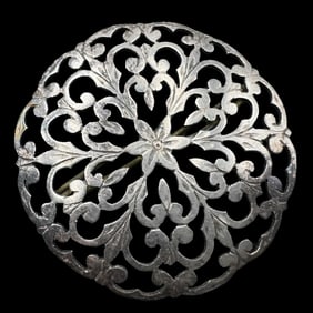 Ornate Large Vintage Pierced Sterling Silver Brooch
