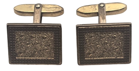 Vintage European Partially Gilt 835 Silver Rectangular Cufflinks