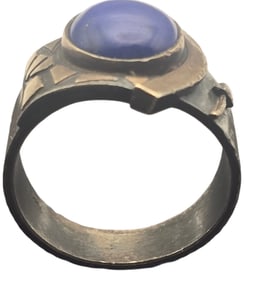 Vintage Mid-Century European Sterling Silver, Gold Applications & Blue Gemstone Ring