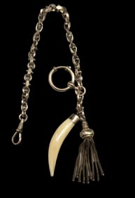 Antique ca. 1910 European Gold Plated Metal Pocket Watch Chain /w Hunting Fobs