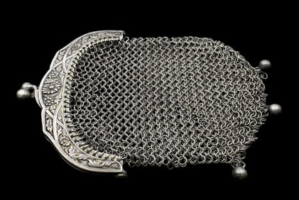 Antique 1900s European 800 Silver Mesh Coin Purse