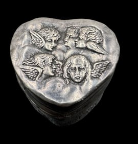Antique 1904 British CLARK & SEWELL Sterling Silver Angel Pill Box