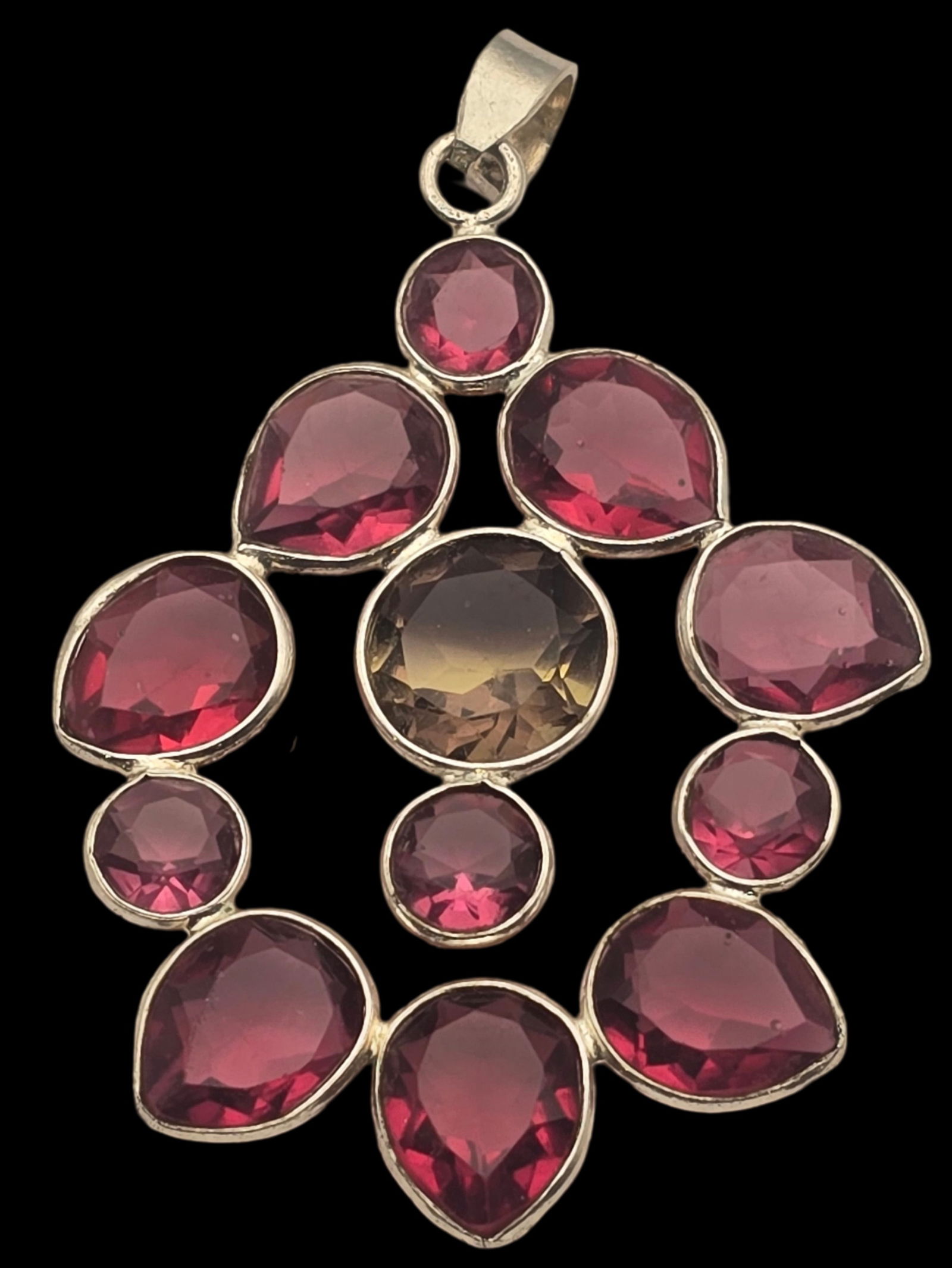 Very Unusual & Large Vintage Sterling Silver & Gemstone Cluster Pendant (1 of 5)