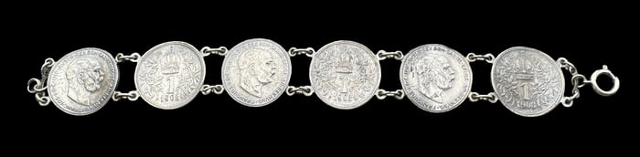 Antique European 835 Silver Coin Bracelet
