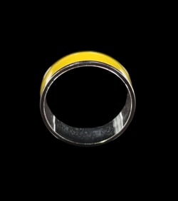 Unusual Vintage Silvertone Metal & Yellow Enamel Costume Jewelry Ring