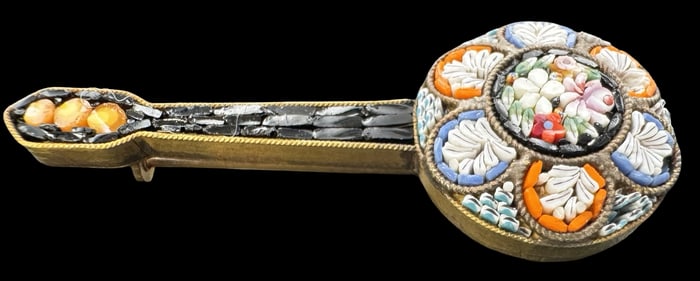 Vintage Italian Brass & Murano Glass Mosaic Brooch Made in Italy