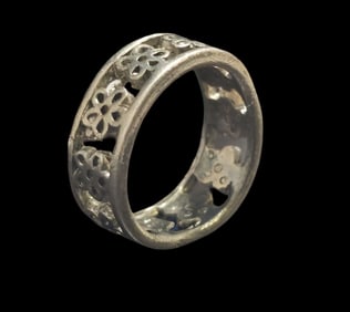 Vintage Mid-Century Handmade Sterling Silver Pierced Flower Design Ring
