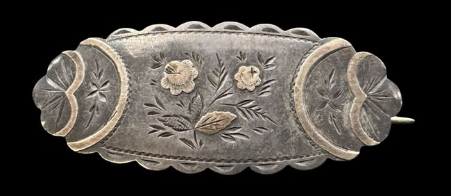 Antique Victorian British Partially Gilt Sterling Silver Brooch