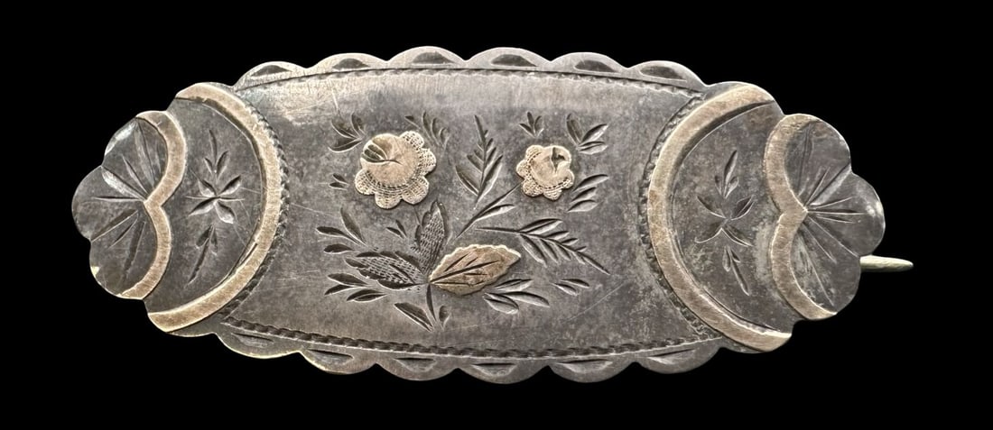 Antique Victorian British Partially Gilt Sterling Silver Brooch (1 of 3)