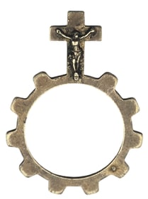 Antique French Silverplate Pocket "Dizainier" Rosary/Crucifix Ring