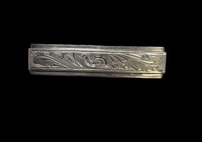 Antique European Hand Engraved 835 Silver Bar Brooch