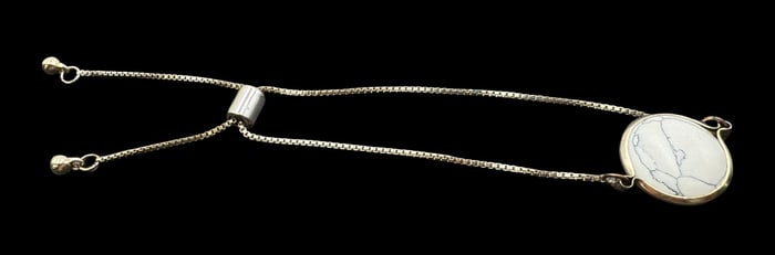 Vintage Adjustable Bracelet /w White Marble Pendant Charm