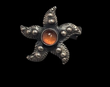 Unusual Vintage European 800 Silver & Amber Starfish Pin